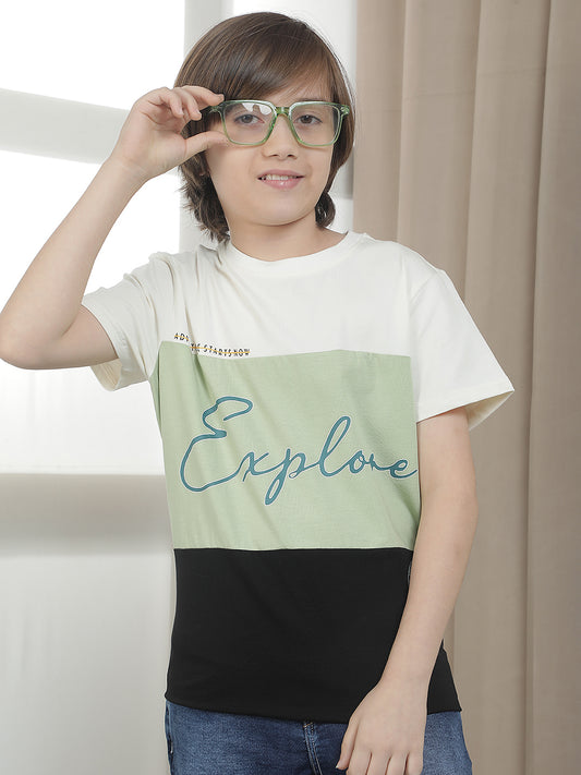 Casual T-Shirt for Boys l Breathable & Soft with Color Fastness Regular Fit Round Neck Cotton Blend Fabric ColourBlocked Pattern