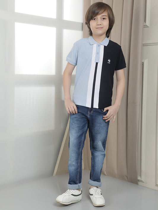 Casual T-Shirt for Boys l Breathable & Soft with Color Fastness Regular Fit Polo Neck Polycotton Fabric Striped Pattern