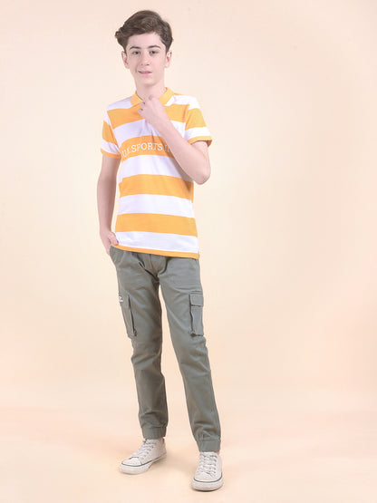 Casual T-Shirt for Boys l Breathable & Soft with Color Fastness Regular Fit Polo Neck Polycotton Fabric Striped Pattern