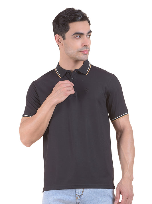 T-Shirt for Men | Breathable & Soft with Color Fastness Regular Fit Polo Neck Nylon Fabric Solid Pattern