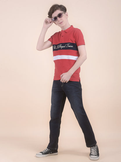Casual T-Shirt for Boys l Breathable & Soft with Color Fastness Regular Fit Polo Neck Polycotton Fabric ColourBlocked Pattern