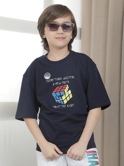 Casual T-Shirt for Boys l Breathable & Soft with Color Fastness Regular Fit Round Neck Polycotton Fabric Printed Pattern
