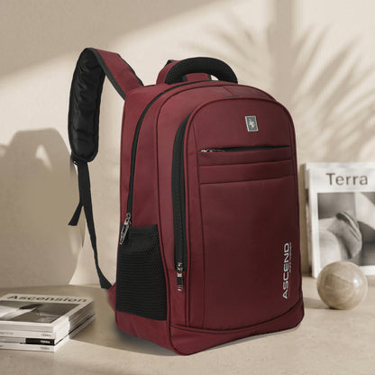 32 Litre Laptop Backpack Upto 18 inchs Laptop for School, Office, College & Travel Bag for Men and Women (Maroon) | 3 Compartments, Side Pocket, Padded Shoulder Strap, Smooth-Glide Zippers