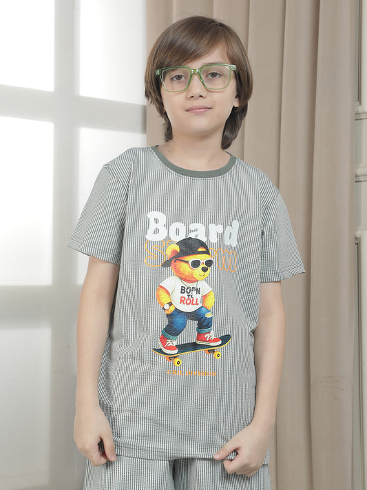 Casual T-Shirt for Boys l Breathable & Soft with Color Fastness Regular Fit Round Neck Polycotton Fabric Printed Pattern
