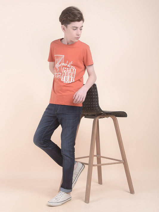 Casual T-Shirt for Boys l Breathable & Soft with Color Fastness Regular Fit Round Neck Cotton Blend Fabric Printed Pattern