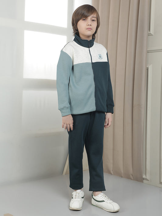 Track Suit for Kids (Boy)| Winter Wear Mock Collar with Full Zipper Upper Fleece Fabric ColourBlock Pattern