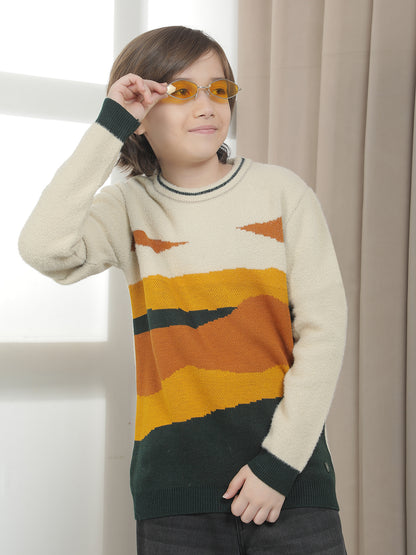 Casual Sweater for Kids l Breathable & Soft with Color Fastness Regular Fit Round Neck Colourblocked Pattern Woolen Fabric