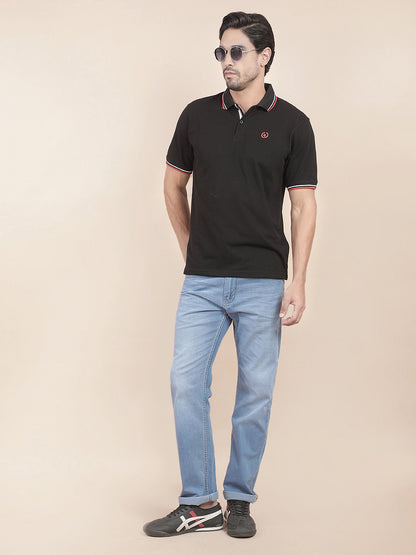 T-Shirt for Men | Breathable & Soft with Color Fastness Regular Fit Polo Neck Poly Cotton Fabric Solid Pattern