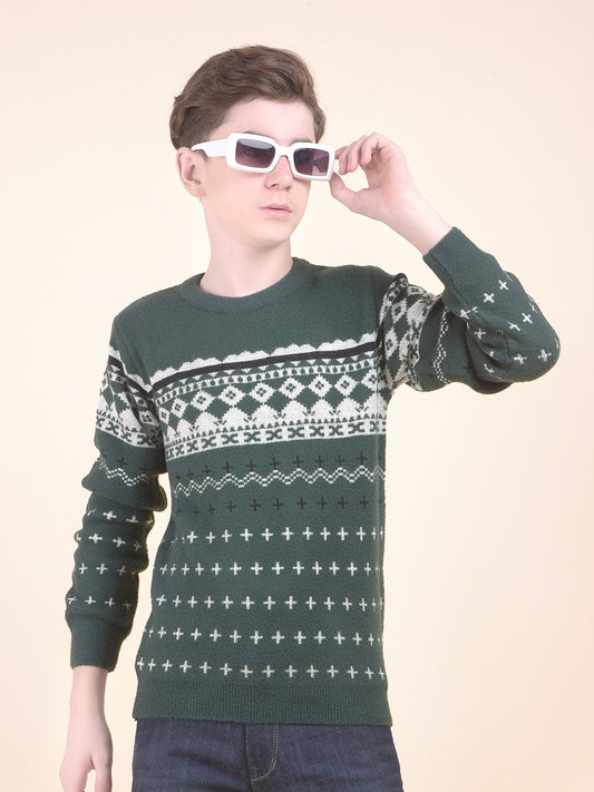 Casual Sweater for Kids l Breathable & Soft with Color Fastness Regular Fit Round Neck Woven Pattern Woolen Fabric