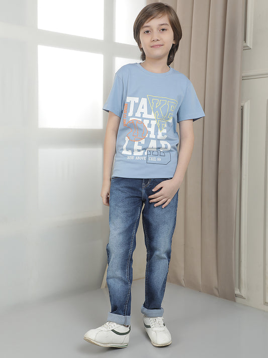 Casual T-Shirt for Boys l Breathable & Soft with Color Fastness Regular Fit Round Neck Cotton Blend Fabric Printed Pattern