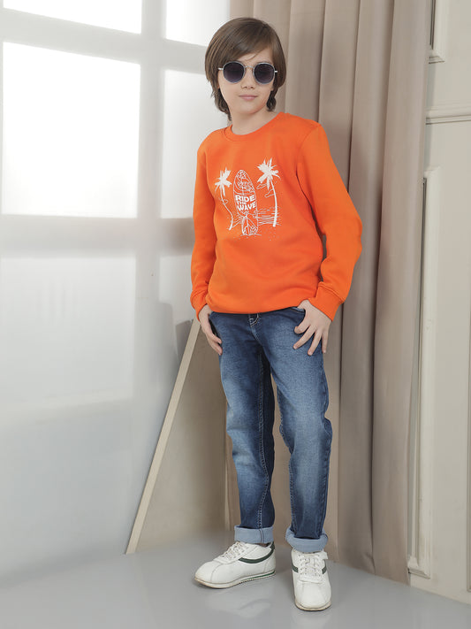 Casual Sweatshirt for Boys l Breathable & Soft with Color Fastness Regular Fit Round Neck Fleece Fabric Printed Pattern