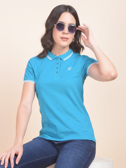 T-Shirt for Women | Breathable & Soft with Color Fastness Regular Fit Polo Neck Poly Cotton Fabric Solid Pattern