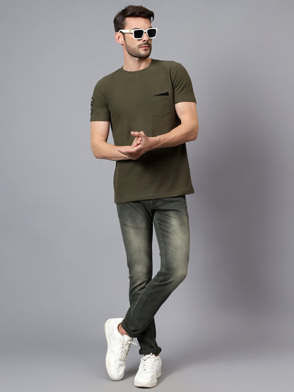 Men's Green Solid Round Neck Half Sleeve T-shirt