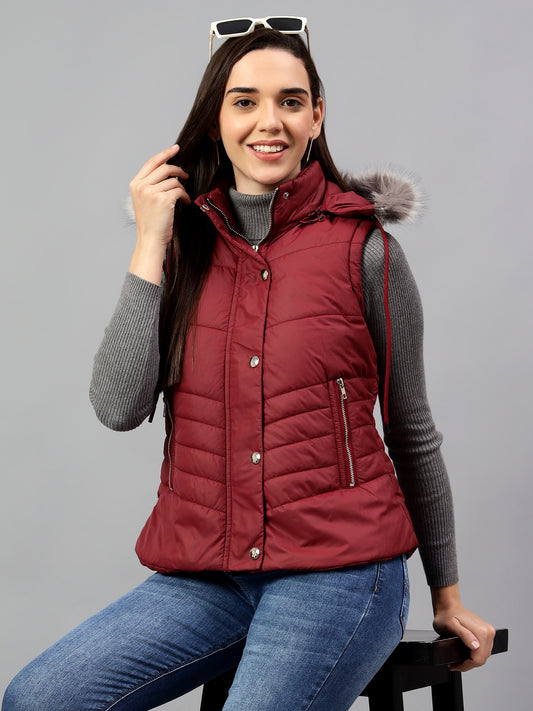 Women's Solid Black Mock Neck Full Sleeves Casual Jacket