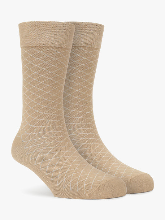 Men's Pack Of 5 Beige Crew Length Printed Casual Socks