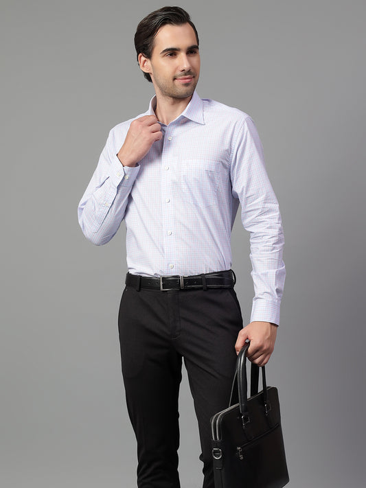 Formal Shirt for Men l Breathable & Soft with Color Fastness Regular Fit Spread Collar Neck Cotton Fabric Checkered Pattern