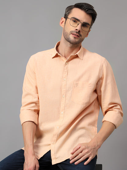 Men's Orange Casual Plain Full Sleeve Shirt