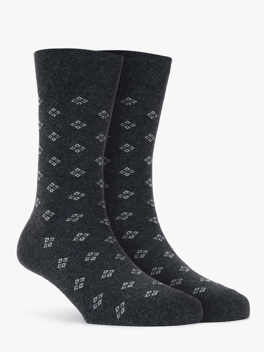 Men's Pack Of 5 Grey Crew Length Printed Casual Socks