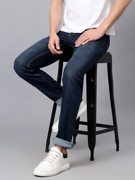Denim Jeans for Men l Breathable & Soft with Color Fastness Ultra Narrow Fit Cotton Fabric Solid Pattern Button Closure
