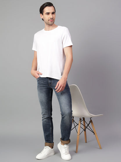 Denim Jeans for Men l Breathable & Soft with Color Fastness Ultra Narrow Fit Cotton Fabric Solid Pattern Button Closure