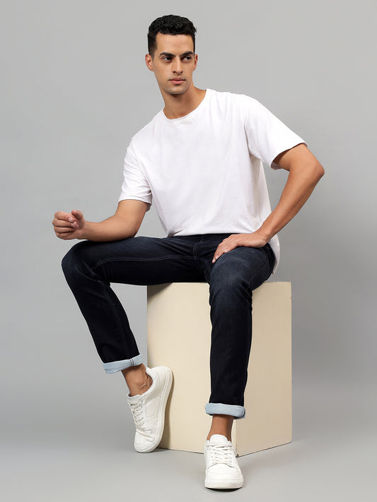 Denim Jeans for Men l Breathable & Soft with Color Fastness Ultra Narrow Fit Cotton Fabric Solid Pattern Button Closure