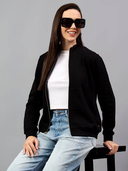 Women's Solid Black Full Sleeve Casual Sweater