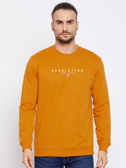 Men Round Neck Full Sleeves Mustard Casual Sweatshirt