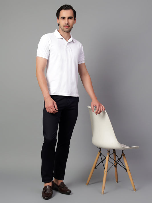 Casual Trouser for Men | Breathable & Soft with Color Fastness Regular Fit Cotton Blend Fabric Self Design Pattern Button Closure