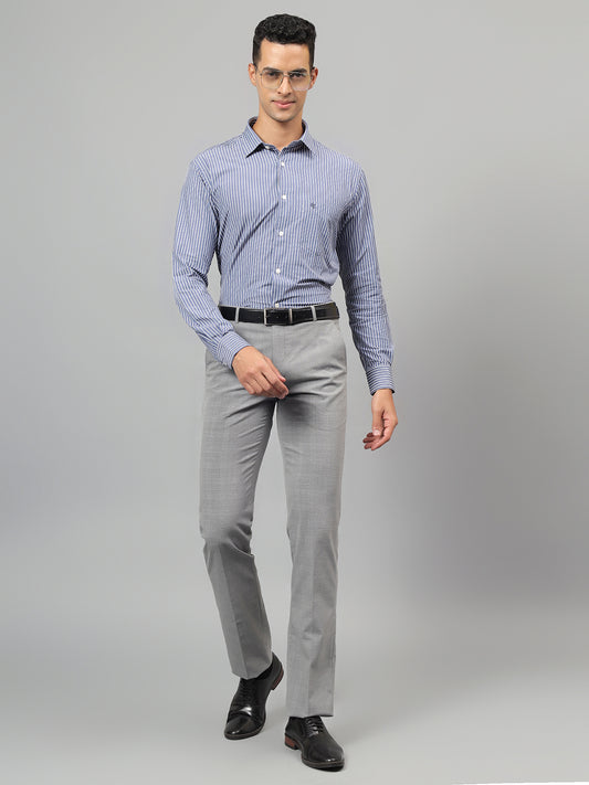 Men's Navy Blue Striped Formal Full Sleeves Shirt