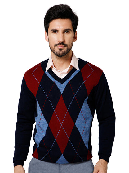 Sweater for Men l Winter Wear Acrylic Fabric Pull-On Closure V-Neck Regular Fit Color Block Pattern