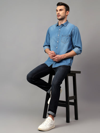 Men's Blue  Casual Denim Full Sleeve Shirt