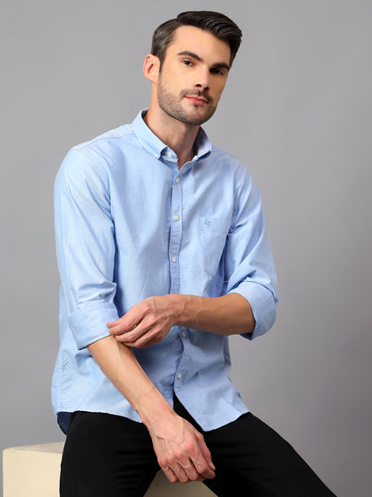 Men's Sky Blue Casual Plain Full Sleeve Shirt