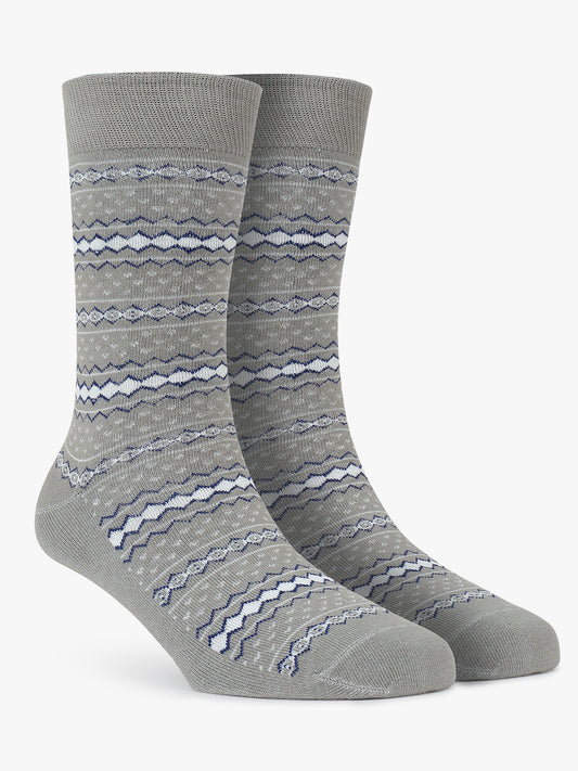 Men's Pack Of 5 Grey Crew Length Printed Casual Socks