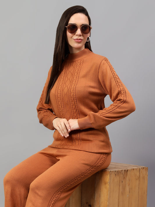 Women's Peach Jacquard Winter Co-Ord Set