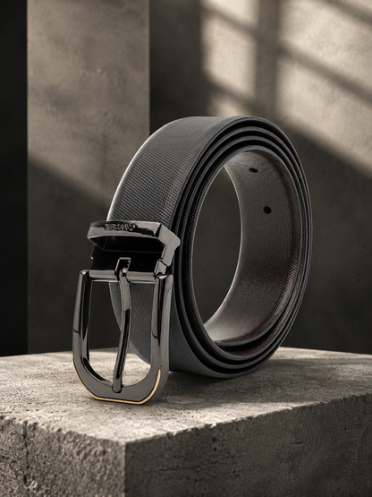 Men's Textured Black Brown Reversible Formal Belt