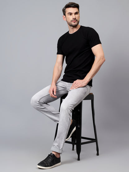 Men's Grey Solid Full Length Stretchable Jeans