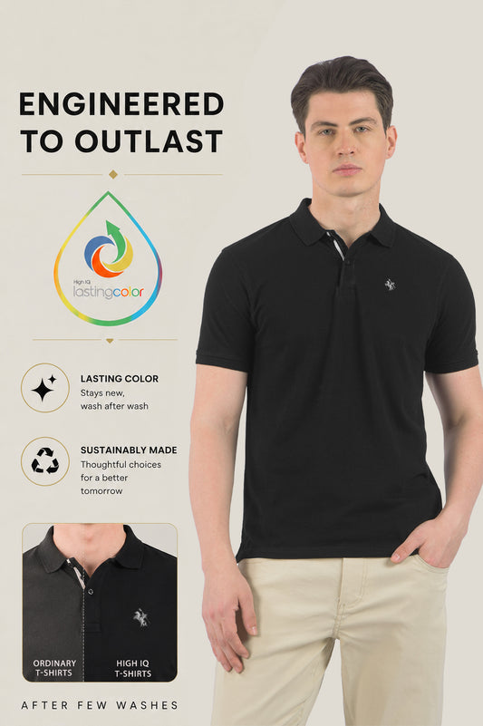 T-Shirt for Men | Breathable & Soft with Color Fastness Regular Fit Polo Neck Poly Cotton Fabric Solid Pattern