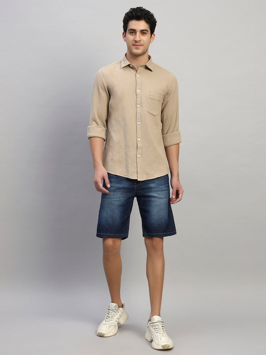 Men's Solid Denim Blue Regular Fit Casual Bermuda