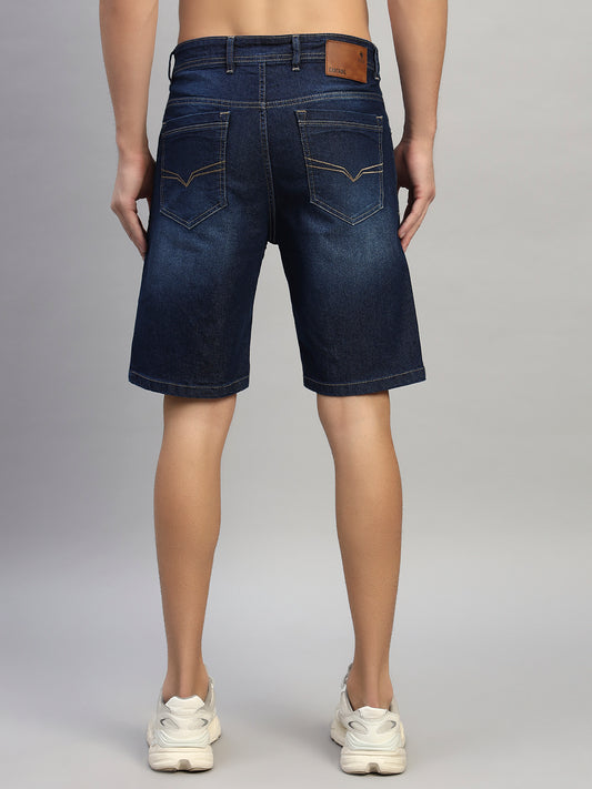 Men's Solid Denim Blue Regular Fit Casual Bermuda