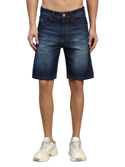 Men's Solid Denim Blue Regular Fit Casual Bermuda