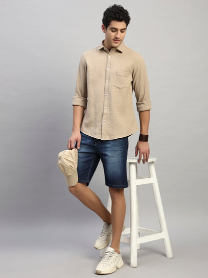 Men's Solid Denim Blue Regular Fit Casual Bermuda