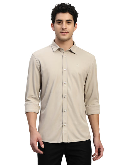 Casual Shirt for Men | Breathable & Soft with Color Fastness Regular Fit Spread Collar Neck Polyester Fabric Solid Pattern