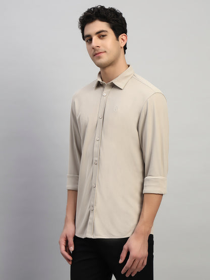 Casual Shirt for Men | Breathable & Soft with Color Fastness Regular Fit Spread Collar Neck Polyester Fabric Solid Pattern