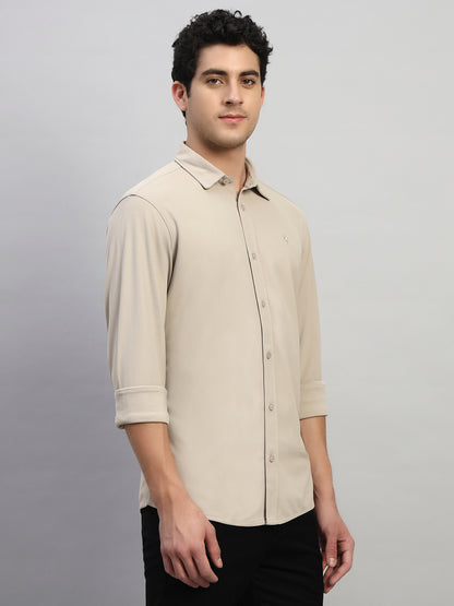 Casual Shirt for Men | Breathable & Soft with Color Fastness Regular Fit Spread Collar Neck Polyester Fabric Solid Pattern