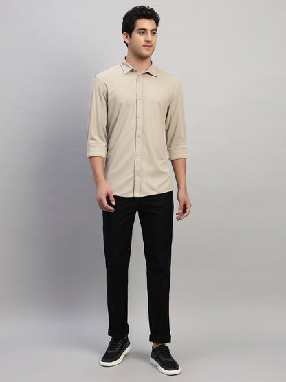 Casual Shirt for Men | Breathable & Soft with Color Fastness Regular Fit Spread Collar Neck Polyester Fabric Solid Pattern