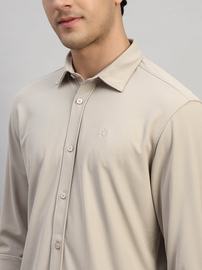 Casual Shirt for Men | Breathable & Soft with Color Fastness Regular Fit Spread Collar Neck Polyester Fabric Solid Pattern