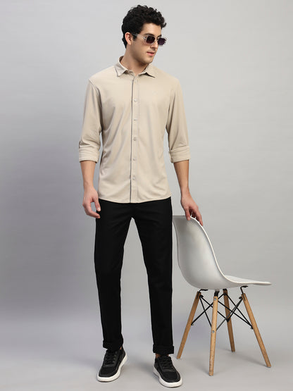 Casual Shirt for Men | Breathable & Soft with Color Fastness Regular Fit Spread Collar Neck Polyester Fabric Solid Pattern