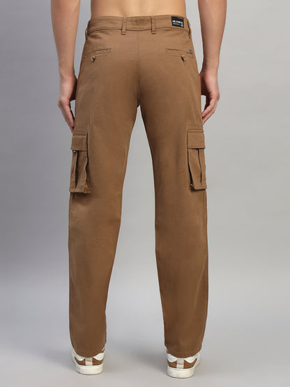 Men's Solid Camel Regular Fit Casual Cargo