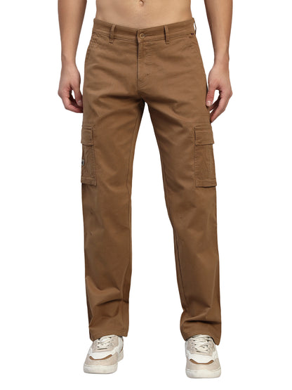 Men's Solid Camel Regular Fit Casual Cargo