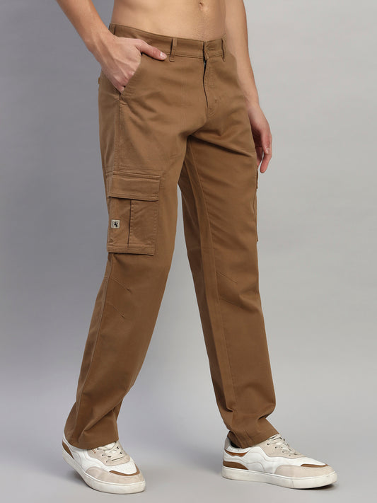 Men's Solid Camel Regular Fit Casual Cargo